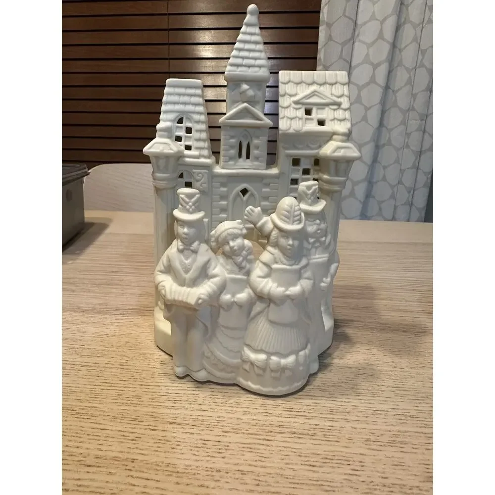 Partylite #PO204 Village Christmas Victorian Carolers, Bisque Porcelain Tealight